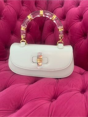 Mint Green Bag with Clear Acrylic Bamboo & Gold Trim Handle + Crossbody Strap